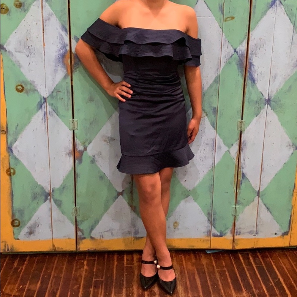 BARDOT navy blue short cocktail ruffle dress